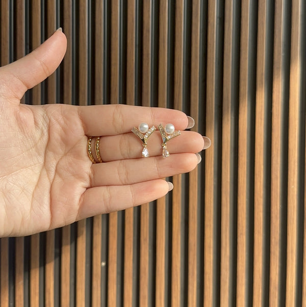 Pearl V-Drop Earrings